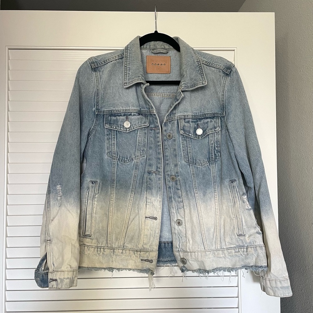 Blank NYC Distressed Acid Wash Ombré Light Blue Denim Jacket